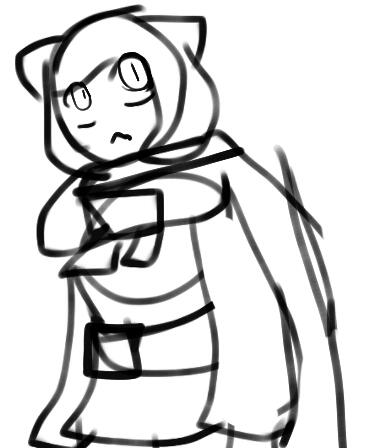 Another image of Dark Anon. They have no sunglasses, revealing catlike eyes, and have their scarf wrapped around their torso. They are wearing the coat of Kain (from the-story-is-never-a story) like a cape, protecting their exposed legs from the sun.